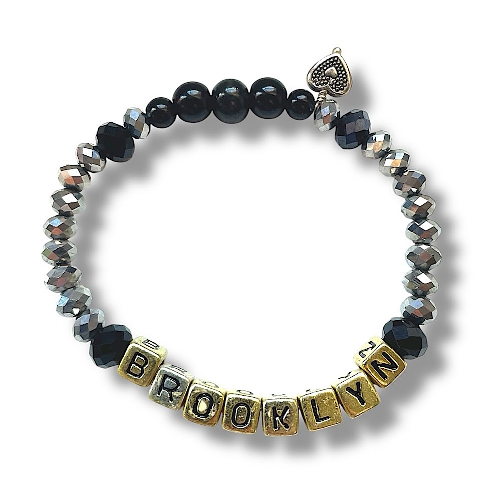 Friendship Bracelet Recycled Vintage Glass Beads, Silver Charms, Black Beads